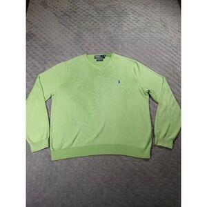Polo Ralph Lauren Mens Lime Green 100% Pima Cotton V-Neck Sweater Size L